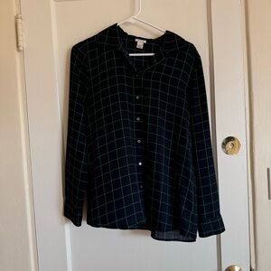 J. Crew Navy and Green Grid Shirt